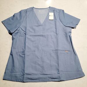 NWT FIGS Womens Casma Three Pocket Scrub Top Light Blue Size XL